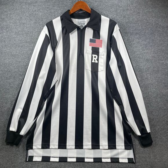 Smitty 1/4 Zip Referee Shirt Men's 2XL Black/White Long Sleeve Stretch Mesh - Picture 1 of 9